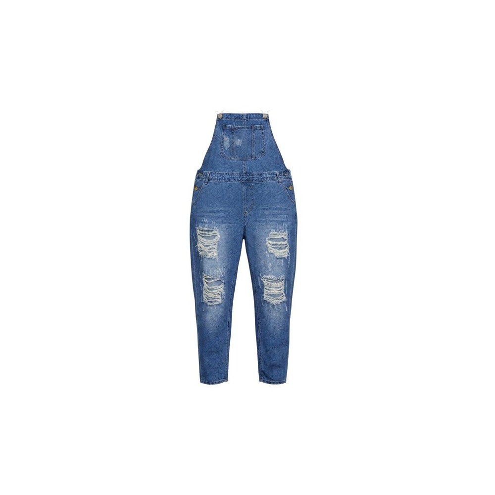 Hot Kiss Overalls Womens 14 Blue New Distressed Denim Bib Rue21 Medium Wash